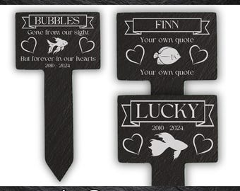 Small Fish Memorial Any Species Personalised Engraved Slate Grave Marker, Outside Waterproof Plaque with Stake, Pet Gift Stone Pet Memorial