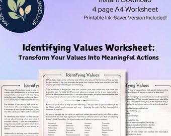 Identifying Your Values Worksheet – Self-Reflection Tool for Clarity, Authentic Living, and Personal Growth