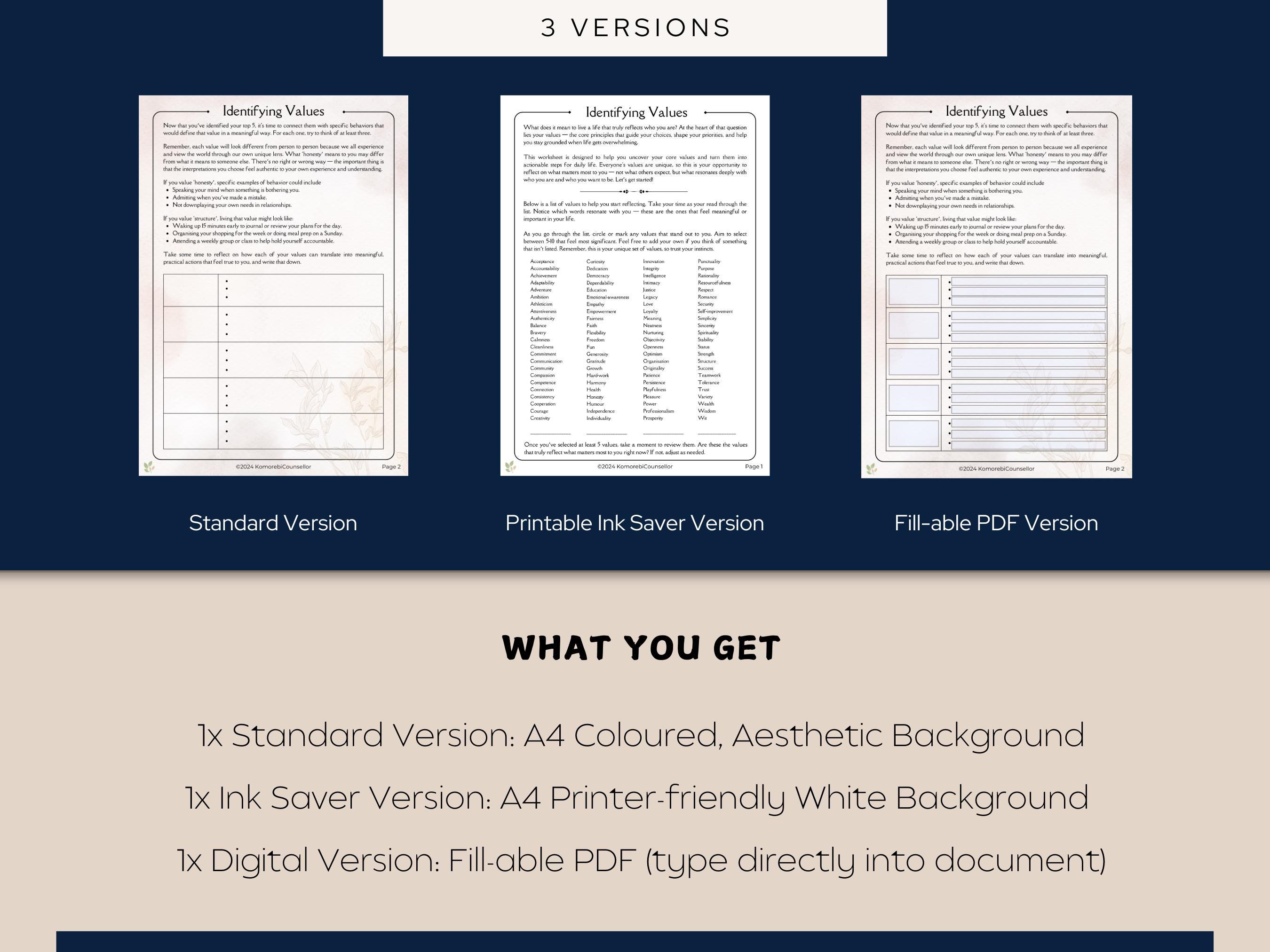 Identifying Your Values Worksheet – Self-reflection Tool for Clarity ...