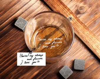 Custom Message Whiskey Glass, Anniversary Gift for Dad, Boyfriend Gift, Handwritten Gifts, Whiskey lover gift, Persinalized Mens Gift