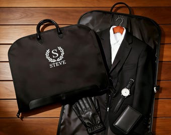 Custom Name Suit Bag, Embroidered Leather Handle Garment Bag,Gift for Groomsmen,Father of Groom,Oxford Cloth Suit Bag,Monogrammed Suit Bag