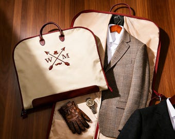 Personalized Waterproof Garment Bag, Embroidered Leather Handle Garment Bag,Father of Groom,Groomsmen Gift Custom Name Suit Bag