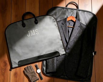 Personalized Waterproof Garment Bag, Embroidered Leather Handle Garment Bag,Father of Groom,Groomsmen Gift Custom Name Suit Bag