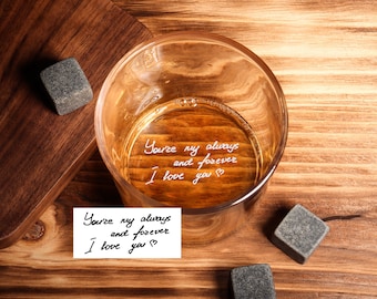 Etched Custom Glass - Personalized Whiskey Glass, Handwriting Gift Rock Glass, Engrave Your Handwritten Gift Message Loved Ones, custom box