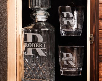 Personalized Whiskey Decanter, Custom Decanter with Wooden Gift Box, Engraved Decanter, Groomsman Gifts, Gifts for Dad, Gifts for Him