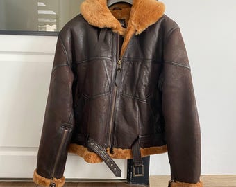 Vintage 1980's Type B-3 R Sherman Brown Leather Bomber Jacket