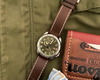 Quantum pilot watch vintage military green automatic sapphire glass Japan made