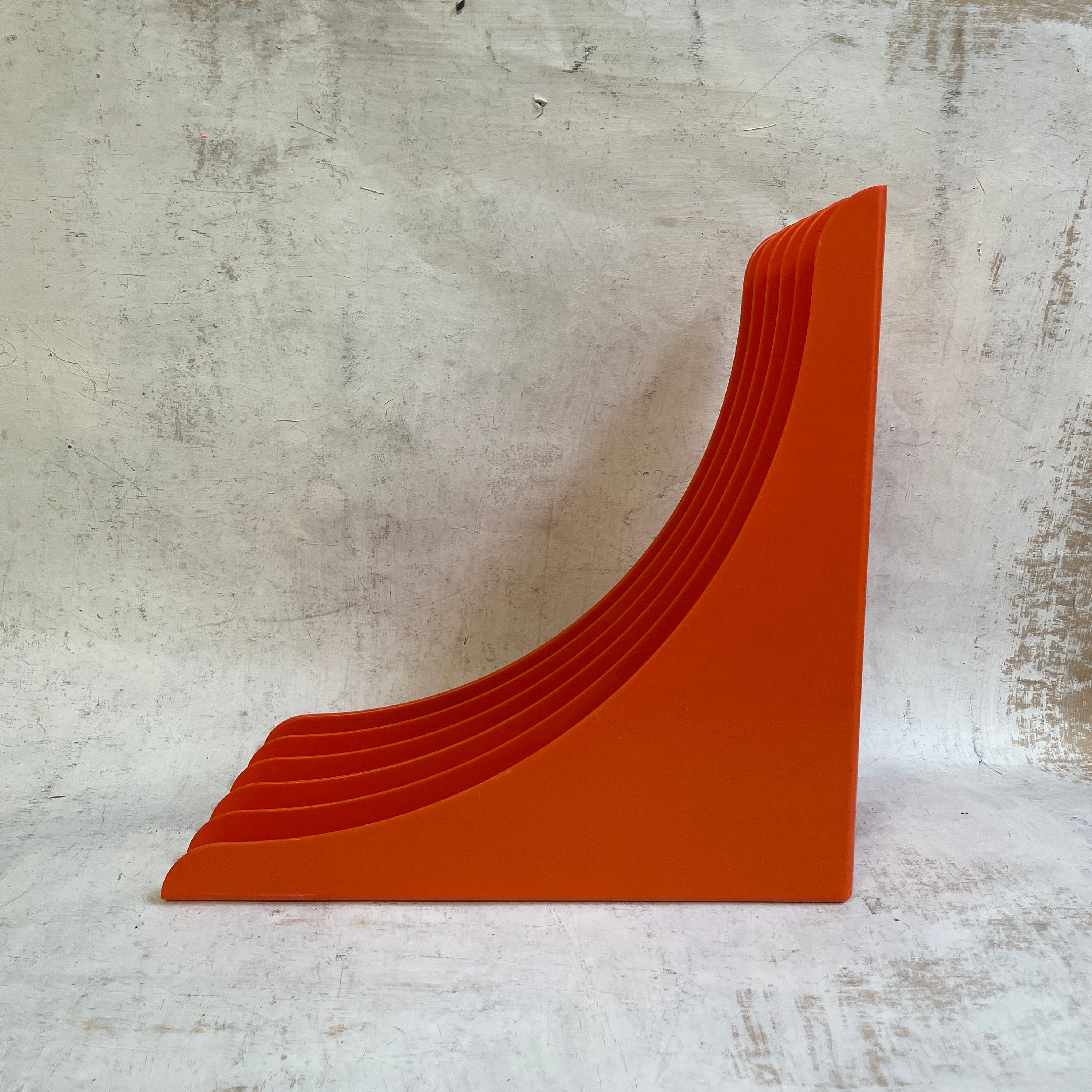 Record stand, vintage, orange, LP angle, LP shelf, 70s, vinyl, space age, record holder seventies, by Schweizer Design