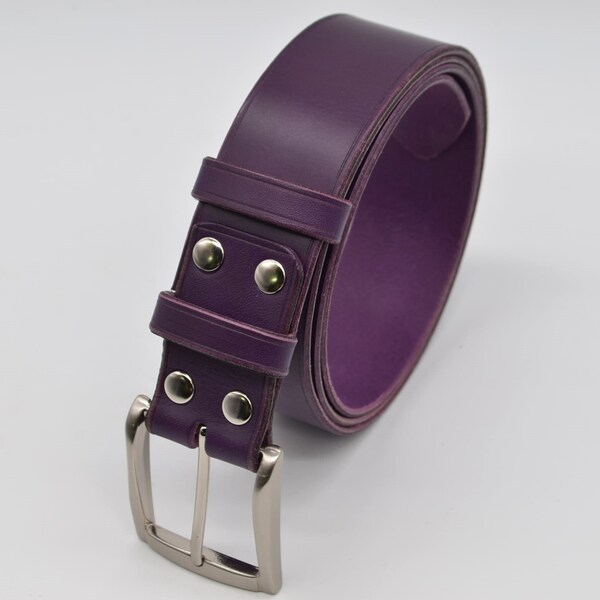 Ceinture En Cuir Violet Neuve Maison Boinet - Taille 85 Cm (34 Pouces) - Tour De Taille 95 Cm