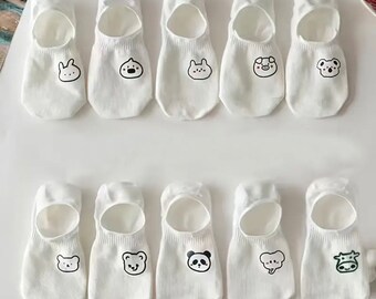 10 Pairs Cute Cartoon Print Short Socks, Soft & Lightweight Low Cut Ankle Socks, Women's Stockings and Hosiery