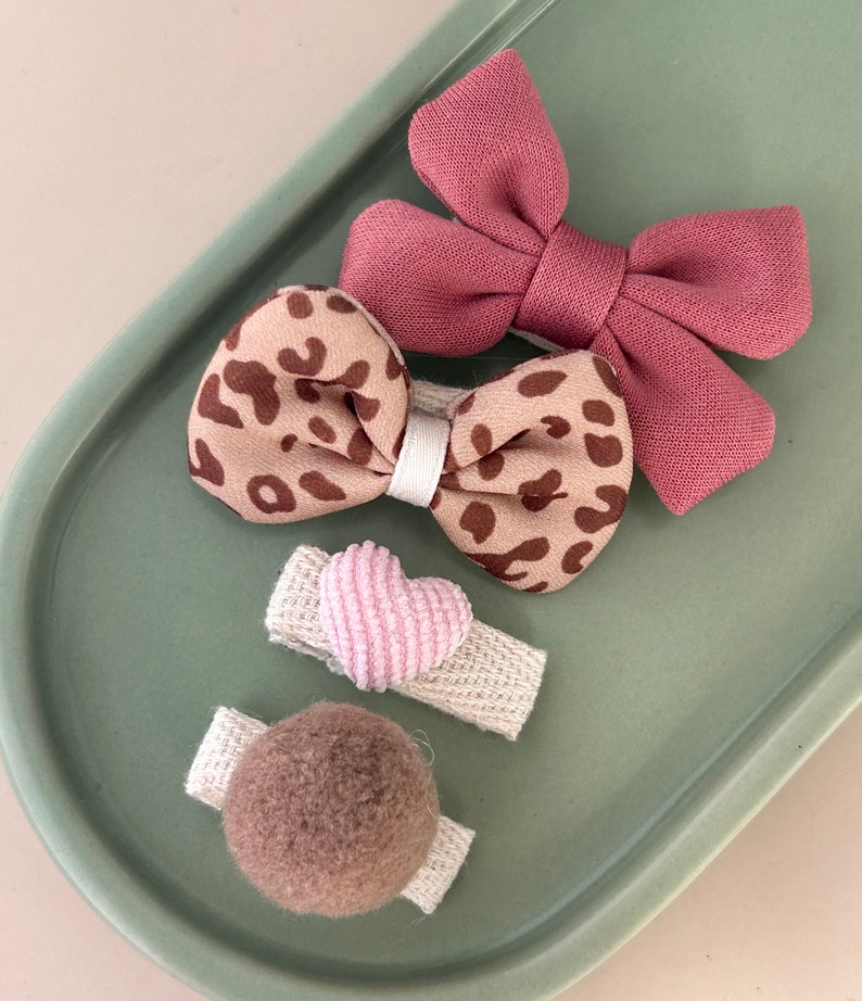 Haarspangen Set mit Schleifen und Pompon / Stoff überzogene Haarspangen für Kinder und Baby / rosa Schleifen / Geburtstag Taufe Mädchen Bild 7