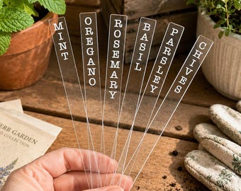 Modern Plant Stakes Custom VERTICAL Text - Laser Cut Acrylic Identification Plant Markers
