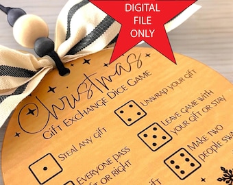 DIGITAL FILE - Gift Exchange Dice Game Christmas Ornament, SVG File for laser cutting and engraving