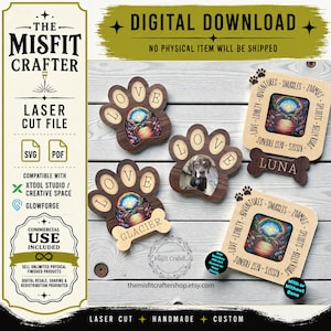 DIGITAL FIL - Bundle - Hundminnesbild eller fotorammagnet | Tassavtryck och fyrkantig ram | SVG-fil – Laserskuren gåva | Smokey Hill