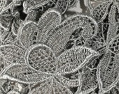 Gray Vintage Lace Bits, Set of 6 Lace Motifs, Appliques, Lace Flower Embellishiments, 3 quot x 2 1 4 quot