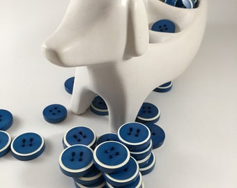 10 Chunky Blue and White Vintage Buttons,  7/8"