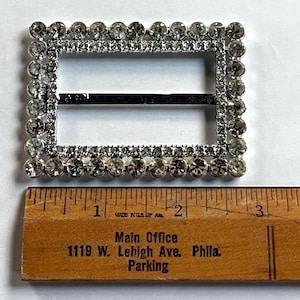 Silvertone Metal Buckle, Rectangle Diamonte, Slide Rhinestone, Wedding, Shawl Slide
