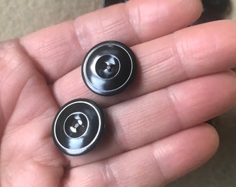 Shiny Black Buttons with Concave Center, 4 Sew Though Holes, Set of 20, Vintage Seventies, 3/4" in Diameter