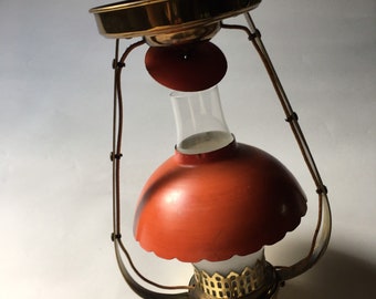 Vintage Hurricane Lamp Ceiling Light Fixture, Orange Metal, Flush Mount, Sustainable Decor, Rustic, Primitive, Cabin, Cottagecore, Farmhouse