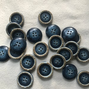 Vintage Blue Button with Khaki Color Rim, Sweater, Coat or Jacket Button, 1"  in Diameter, Set of 12