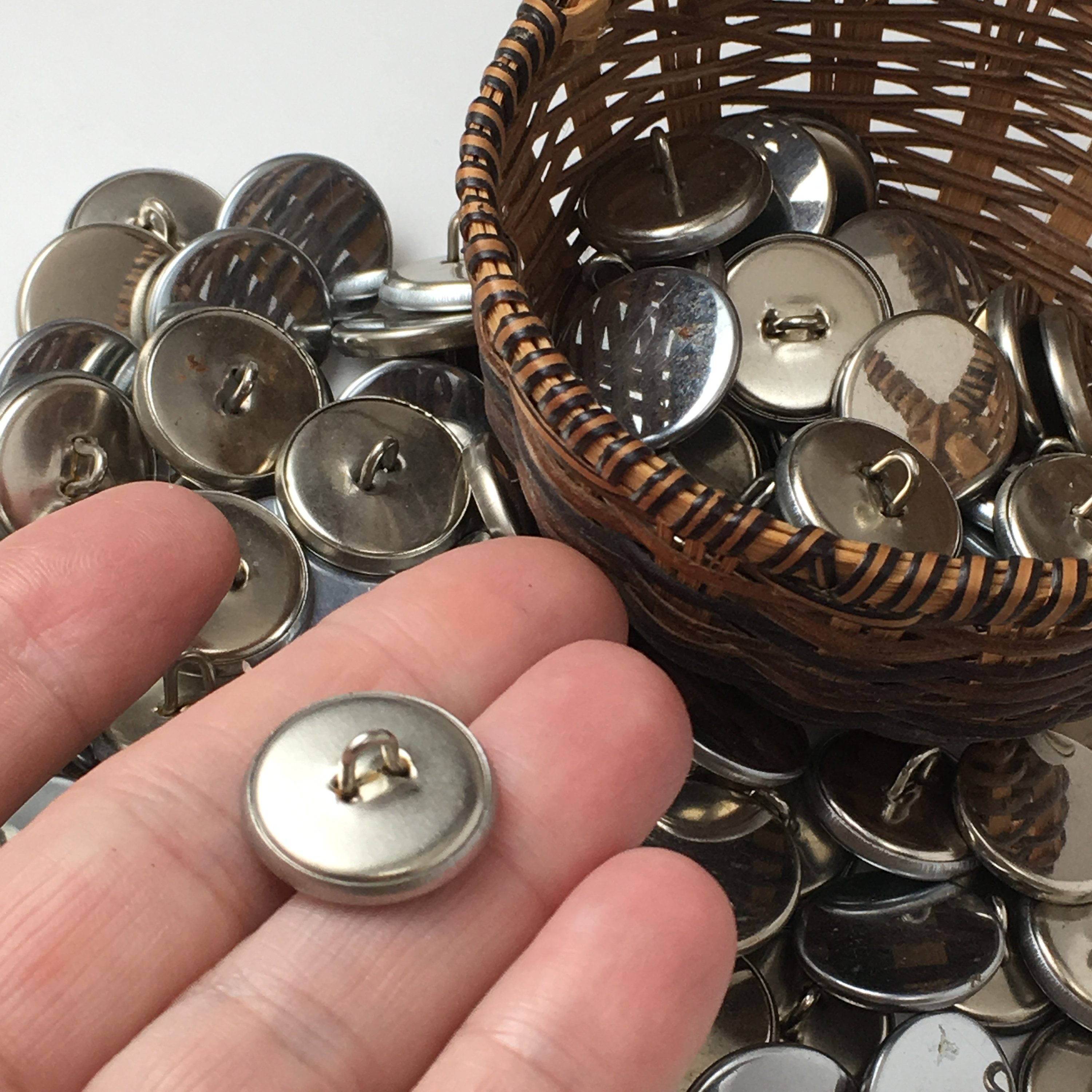 Metal Buttons, Vintage Shiny Silver Metal Mirrors, Set of 10