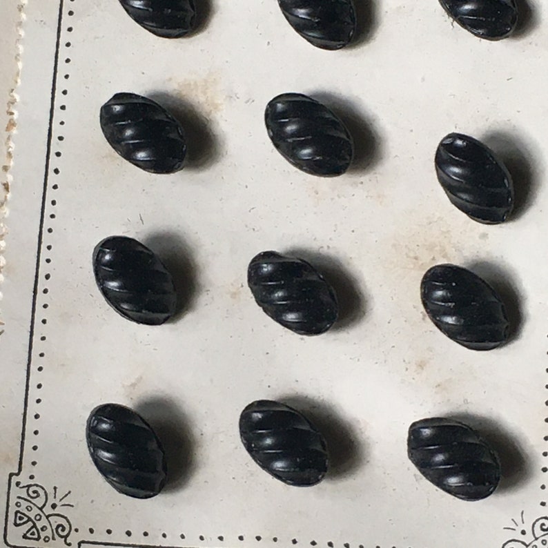 Small Black Glass Vintage Buttons 716 x 516 Made in Czecho-Slovakia Self Shank Doll Buttons Set of 12