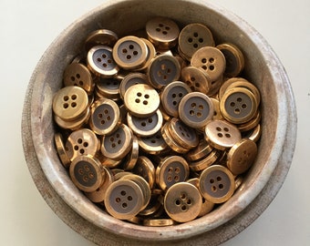 Taupe Colored Vintage Button with Gold Rim, Set of 20, Lightweight Metal