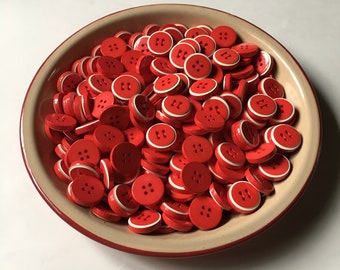 Vintage Chunky Red Buttons with White Rim, Set of 12, Sustainable Supplies, 7/8" in Diameter