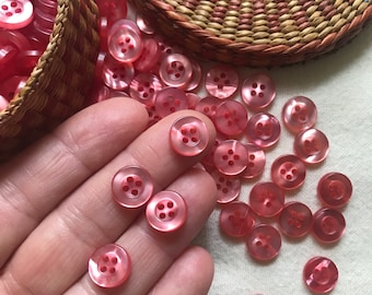 Glossy Pink Vintage Buttons, Set of 40, 7/16" in Diameter