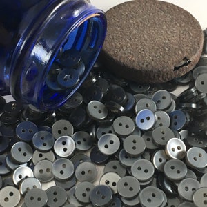 Tiny Gray Concave Buttons Lot of 50, Small Shirt Button, Ideal for Doll Clothes, 3/8" in Diameter, 2 Sew Through Holes