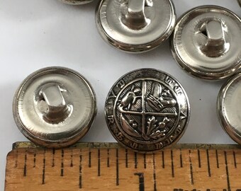 Silver Pressed Metal Vintage Buttons with Thistle and Crown, Set of 14, New Old Stock, Just over 1/2" in Diameter, Ideal Sweater Button