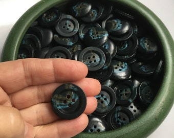8 Blue, Turquoise and Drab Green Vintage Buttons, 1"