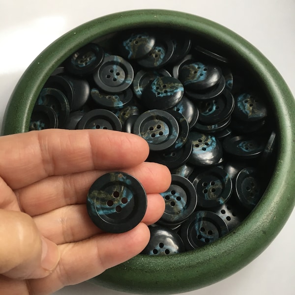 Blue, Turquoise  and Drab Green Vintage Buttons, 1" in Diameter, Set of 10, Coat, Sweater or Jacket Button