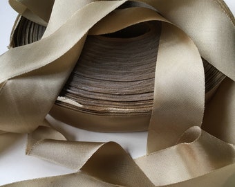 Taupe-Tan Bias Ribbon is Simply Gorgeous, 5 Yard Length , 1 3/8" Width, Lightweight Soft and Silky Feel, Vintage Sustainable Supplies