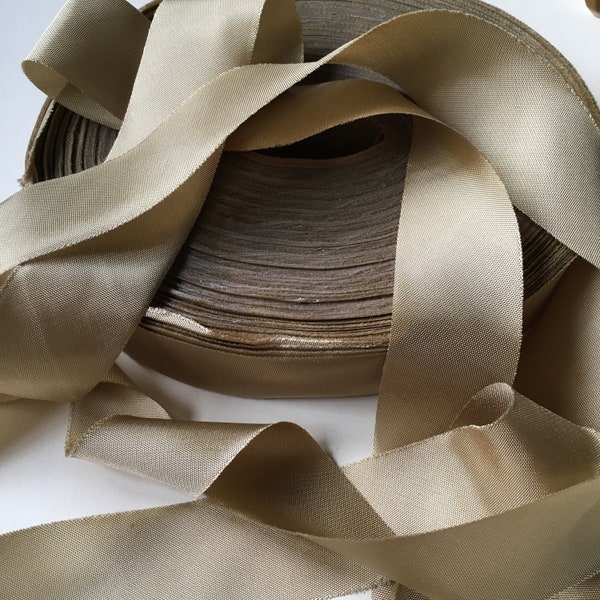 Taupe-Tan Bias Ribbon is Simply Gorgeous, 5 Yard Length , 1 3/8" Width, Lightweight Soft and Silky Feel, Vintage Sustainable Supplies