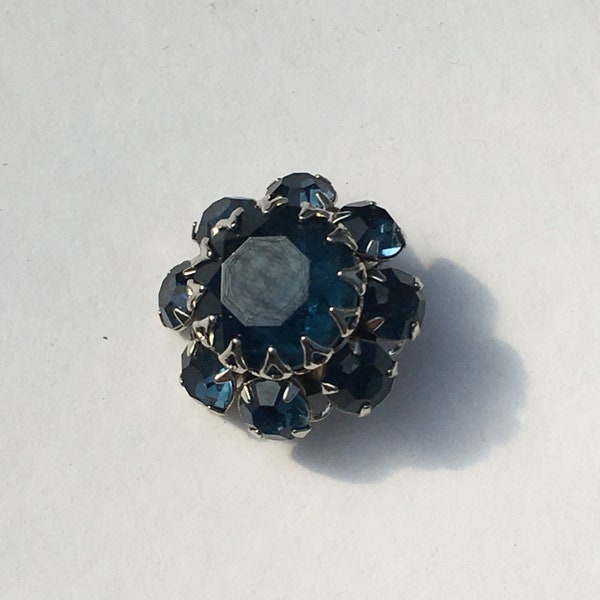 Fancy Button, September Birthstone, Sapphire Blue with Silvery Setting, 3/4" in Diameter
