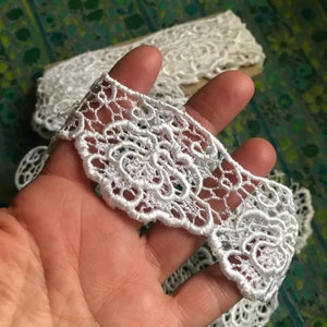 Shiny White Floral Lace Trim, 2 Yards, 1 5/8&quot; Wide
