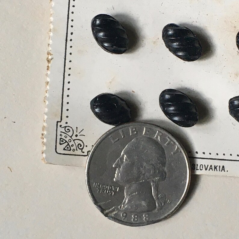 Small Black Glass Vintage Buttons 716 x 516 Made in Czecho-Slovakia Self Shank Doll Buttons Set of 12
