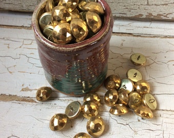 Faux Brass, Metal Dome Faceted Buttons for Coat, Jacket or Sweater, 7/8" in Diameter, Set of 14, Pressed Metal, Loop Shank