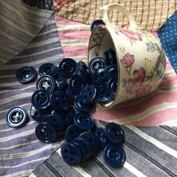 Steam Punk Button, Dark Blue Vintage Buttons, Set of 12, Dimensional Deep Navy Blue Funky Buttons, Just Under 3/4" in Diameter