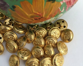 Vintage Metal Uniform Button, Golden Eagle, Self Shank, Set of 8, Just Under 5/8" in Diameter