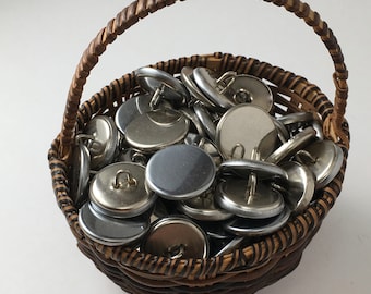 Metal Buttons, Vintage Shiny Silver Metal Mirrors, Set of 10, Seventies Buttons, 11/16" in Diameter, Sweater or Jacket Button