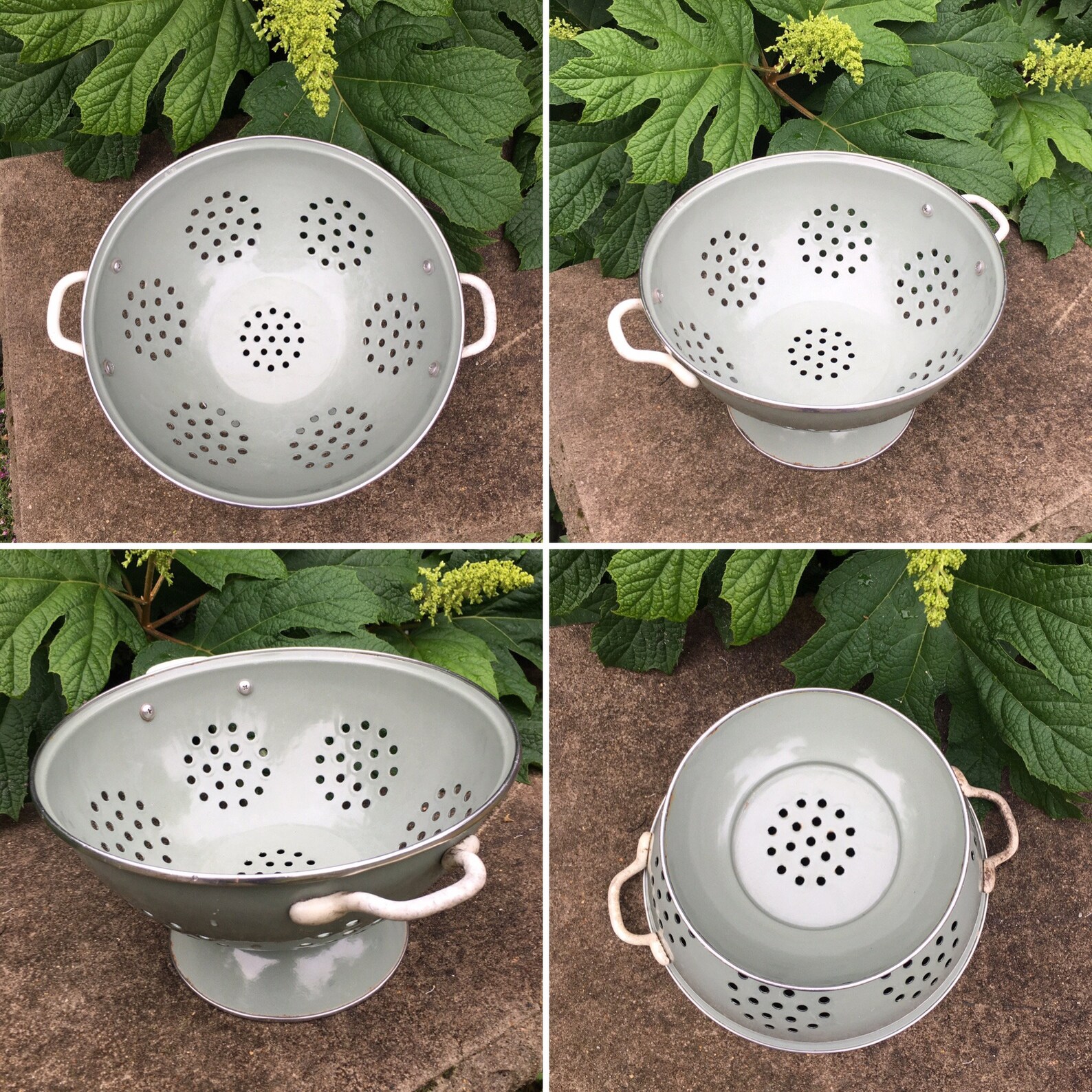 Repurposed Green Enamel Colander Planter Sustainable Etsy