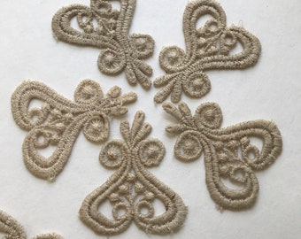 Vintage Tea Stained, Lace Doily Parts, Set of 11 Motifs, Appliques, Embellishiments, 3" x 2  1/4"