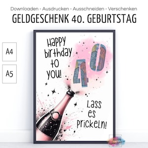 Cadeau en espèces pour 40e anniversaire, donner de l'argent, carte de vœux amusante 1985, 20 30 40 50 60 ans, téléchargement PDF pour impression