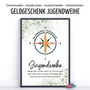 Don d'argent pour la consécration des jeunes « Boussole », idée de dernière minute pour donner de l'argent de manière créative, téléchargement PDF numérique A4 pour impression