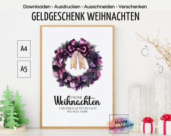 Money gift Christmas, creative money wrapping, Christmas card, last minute gift idea, Christmas gift, PDF template print