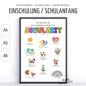 Cartão-poster para começar a escola como um presente com motivação, incentivando desejos para crianças em idade escolar no início da escola, download de PDF, impressão