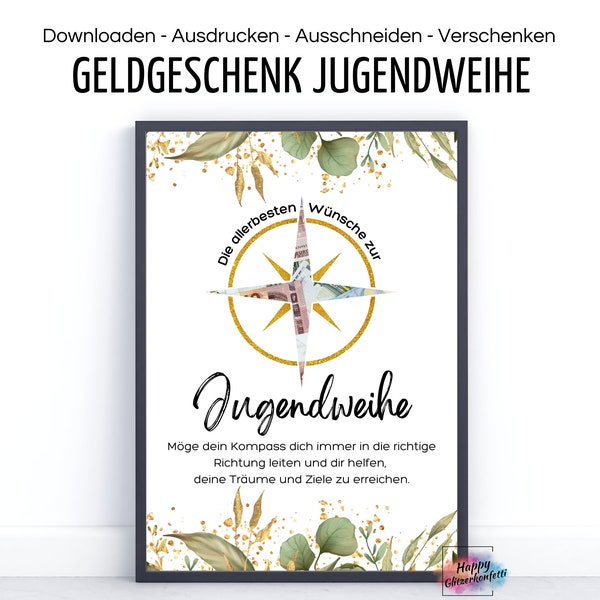 Geldgeschenk zur Jugendweihe "Kompass" I Last-Minute Idee Geld kreativ verschenken I A4 I Digitaler PDF Download zum Ausdrucken