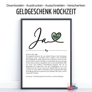 Cadeau d'argent de mariage Carte de définition « OUI », carte de félicitations affiche cadeau de mariage, téléchargement PDF pour impression